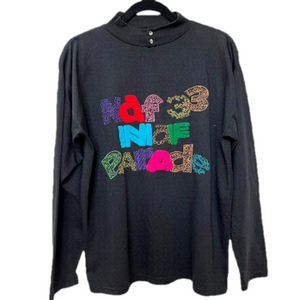 NAF NAF Vintage Long Sleeve Black T-Shirt Front Embroidery Applique 1980's Rare
